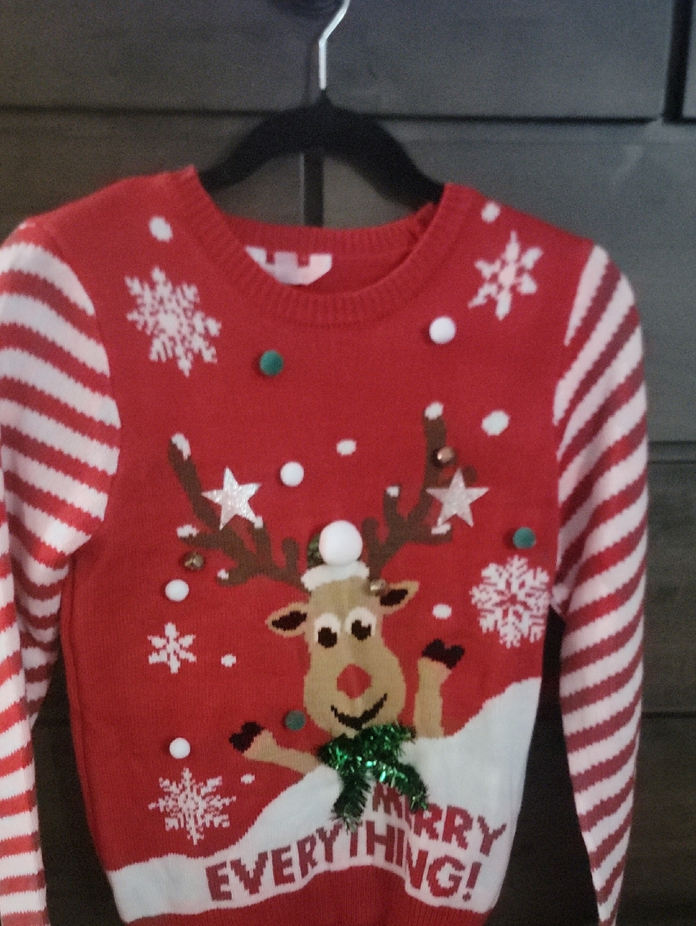 No Boundaries Red & White Reindeer Holiday Crewneck Sweater